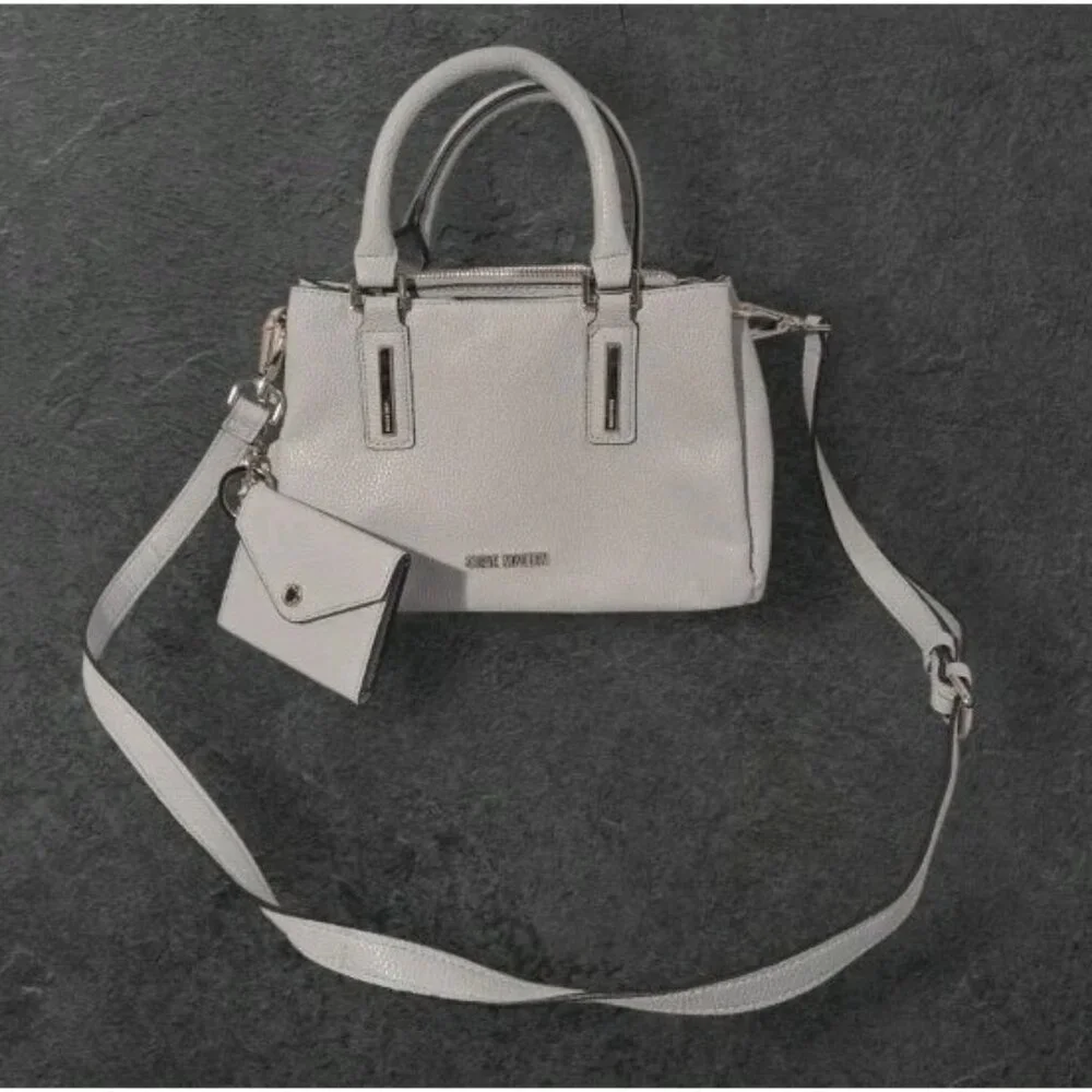 Steve Madden Crossbody Purse Attached Wallet Faux Leather Satchel Gray Pebbled
